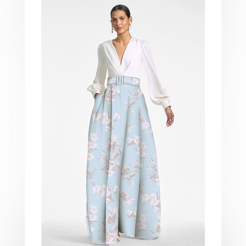 Sachin + Babi Zoe Blue White Floral Gown Dress Size 6 No Belt - Picture 3 of 14